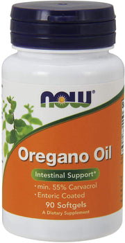 NOW Foods Oregano Oil Enteric softgels bottle enables enteric release for intestinal support.