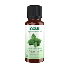 NOW Foods Organic Spearmint Oil bottle front—refreshing aroma.