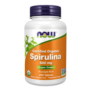 NOW Foods Organic Spirulina tablets closeup showing pure, nutrient-rich greens for daily nutrition