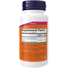 NOW Foods Pantothenic Acid 500 mg bottle back with label details for reliable daily intake