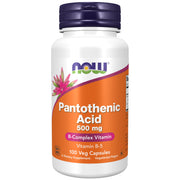 NOW Foods Pantothenic Acid 500 mg bottle front view supports daily energy metabolism