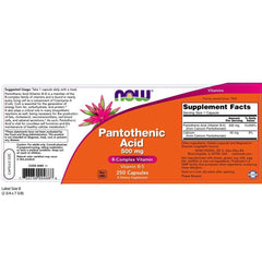 NOW Foods Pantothenic Acid 500 mg capsules—closeup for daily metabolism support