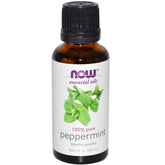 NOW Foods peppermint oil bottle for refreshing aroma and versatile diffusing.