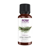 NOW Foods Pine Needle Oil bottle closeup, pure aromatherapy for a refreshing space.