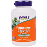 NOW Foods potassium chloride powder bottle for use as table salt substitute in cooking