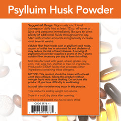 NOW Foods Psyllium Husk Powder measuring spoon shows the recommended daily serving.