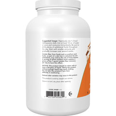 NOW Foods psyllium husks granule scoop shows easy mixing into beverages.