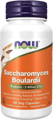 NOW Foods Saccharomyces boulardii capsules front view for digestive support