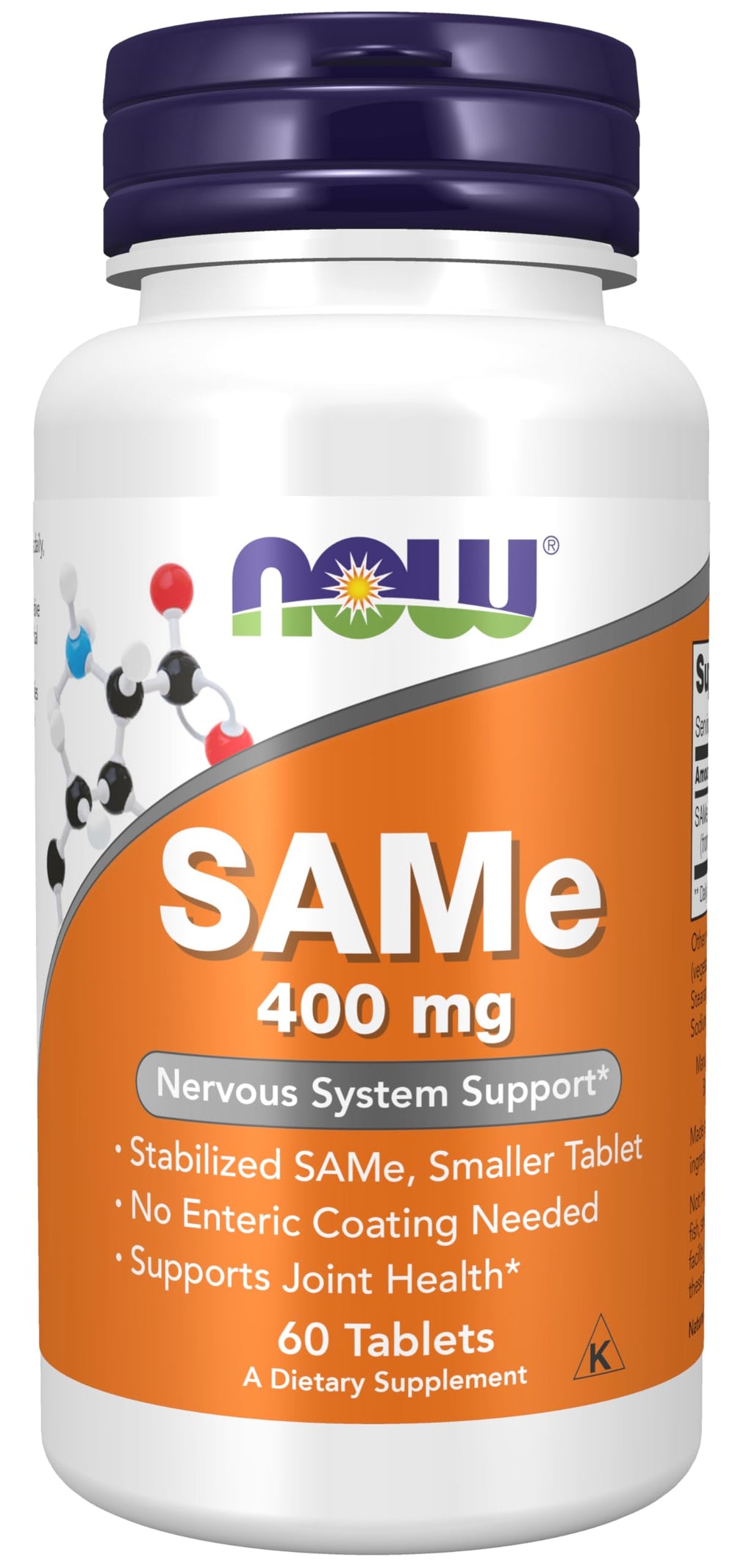 NOW Foods SAMe bottle highlighting mood support and joint health