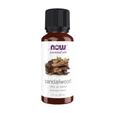 NOW Foods sandalwood oil 1oz bottle for grounding aromatherapy.