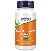 NOW Foods Saw Palmetto 160 mg bottle label showing brand and product details for daily use.