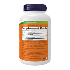 NOW Foods Saw Palmetto Berries bottle back lists ingredients and prostate support properties.