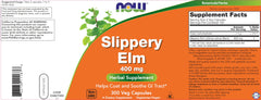 NOW Foods Slippery Elm allergen-free formula label for sensitive diets.