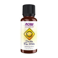NOW Foods Smiles for Miles bottle front showing uplifting citrus blend for energy