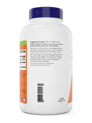 NOW Foods Spirulina 1000mg tablets organic certification badge communicates trusted, plant-based daily nourishment.