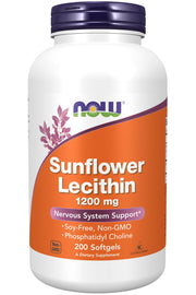 NOW Foods Sunflower Lecithin bottle pour highlights plant-based phospholipids for emulsification.