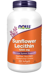 NOW Foods Sunflower Lecithin bottle pour highlights plant-based phospholipids for emulsification.