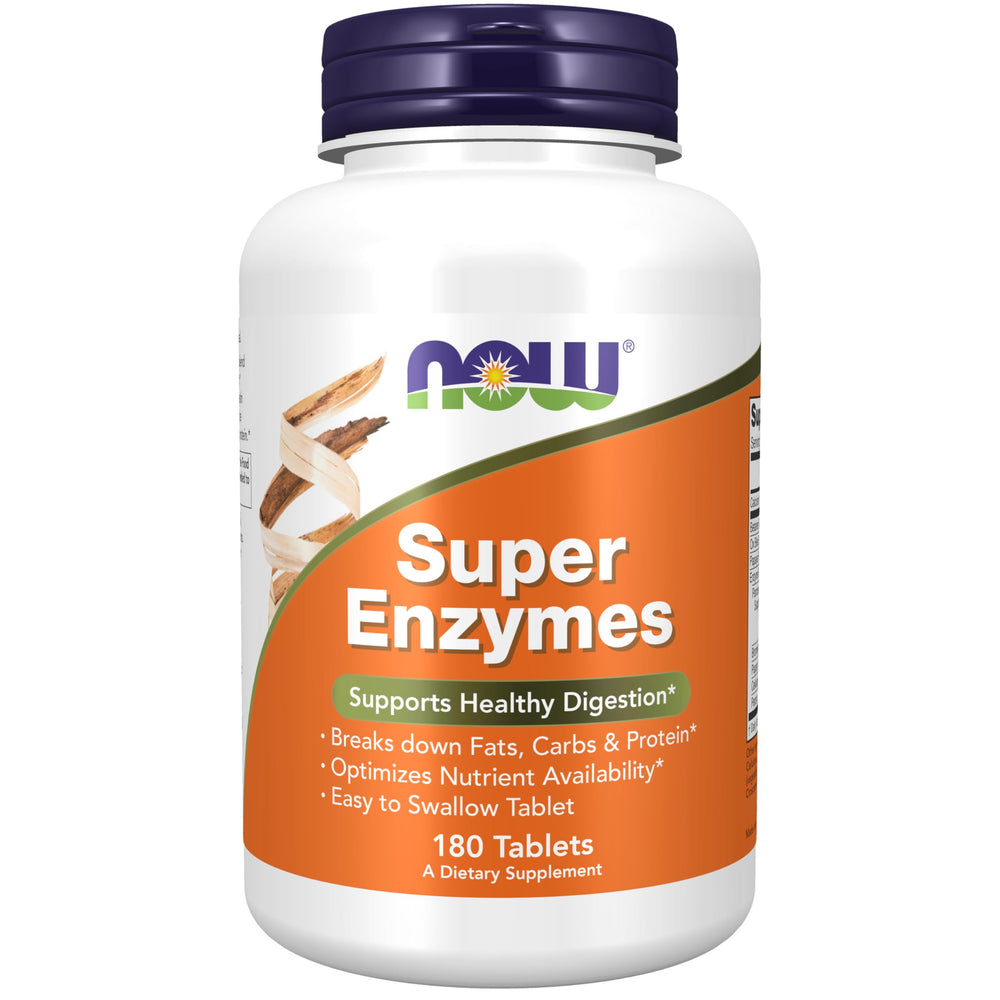 NOW Foods Super Enzymes bottle front for easier digestion support