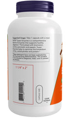 NOW Foods Super Enzymes capsules close-up for meal-time digestion.
