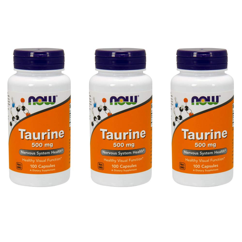 NOW Foods Taurine 500mg bottle front, supports bile salt formation