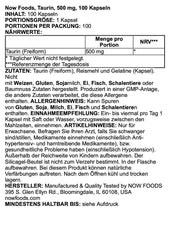 NOW Foods Taurine label closeup emphasizes simple, single-ingredient wellness for everyday use.