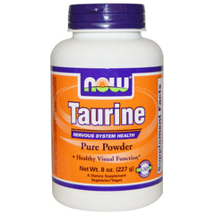 NOW Foods Taurine powder jar for convenient daily supplementation.