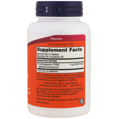 NOW Foods TMG 1000mg tablets bottle label close-up highlighting cardiovascular support