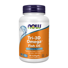 NOW Foods Tri-3D Omega softgel bottle for easy daily supplementation.
