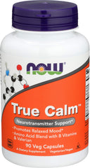 NOW Foods True Calm amino relaxer bottle with capsules for daily calm and focus