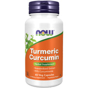 NOW Foods Turmeric Curcumin bottle with 60 vegan capsules for antioxidant support