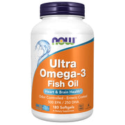 NOW Foods Ultra Omega-3 bottle front with odor-controlled enteric coating for easier digestion