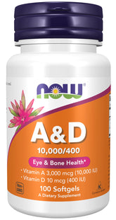 NOW Foods vitamin A & D softgels bottle for daily eye and bone support