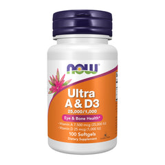 NOW Foods vitamin A and D3 bottle-front view showing the bottle for eye and bone support