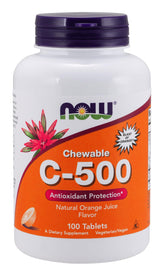 NOW Foods Vitamin C-500 chewable orange bottle for easy daily vitamin intake