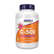 NOW Foods Vitamin C-500 chewables in orange flavor support immune function and antioxidant protection.