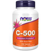 NOW Foods Vitamin C-500 with Rose Hips bottle for daily immune support