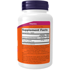 NOW Foods Vitamin C-500 with Rose Hips tablets close-up highlighting antioxidant protection