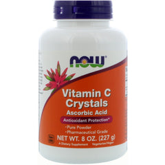NOW Foods Vitamin C Crystals bottle front with 2-pack, suggests daily antioxidant support