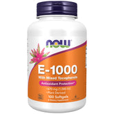 NOW Foods Vitamin E 1000 IU softgels bottle close-up highlighting antioxidant protection.