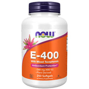 NOW Foods Vitamin E-400 IU softgels in bottle provide antioxidant support for daily wellness
