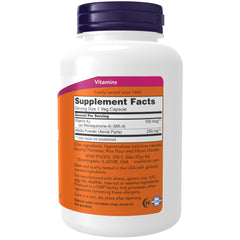 NOW Foods Vitamin K-2 MK-4 bottle side shows certifications and clean label assurances.