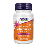 NOW Foods Vitamina D3 5000 UI, cápsulas blandas en botella, apoyo potencial diario.