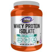NOW Foods Whey Isolate vanilla powder jar showcases premium protein for active lifestyles