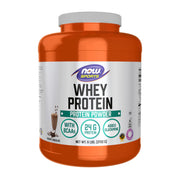 NOW Foods whey protein powder in creamy chocolate ready for a shake