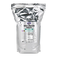 NOW Foods Whey Protein Isolate bag front shows unflavored powder ideal for everyday shakes