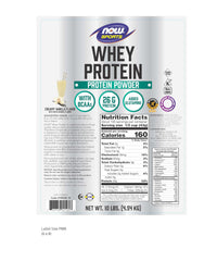 NOW Foods Whey Protein scoop pouring powder for quick mix