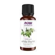 NOW Foods White Thyme oil bottle for uplifting ambiance.