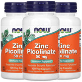 NOW Foods Zinc Picolinate 50 mg bottle with clear label for daily use.