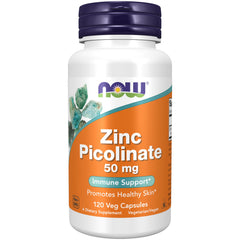 NOW Foods Zinc Picolinate 50 mg bottle for daily enzyme support