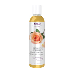 NOW Foods Tranquil Rose Massage Oil bottle promotes healthy-looking skin with vitamin E.